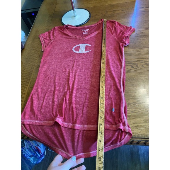 Womens Champion Authentic Red Burnout Logo V Neck T Shirt Sz Med EUC - Picture 9 of 9